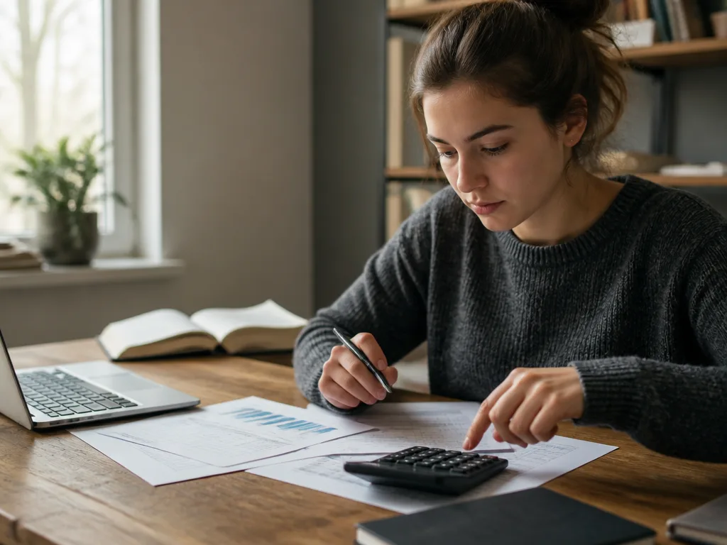 Student vid skrivbord med finansdokument och kalkylator - guide till CSN fribelopp 2026