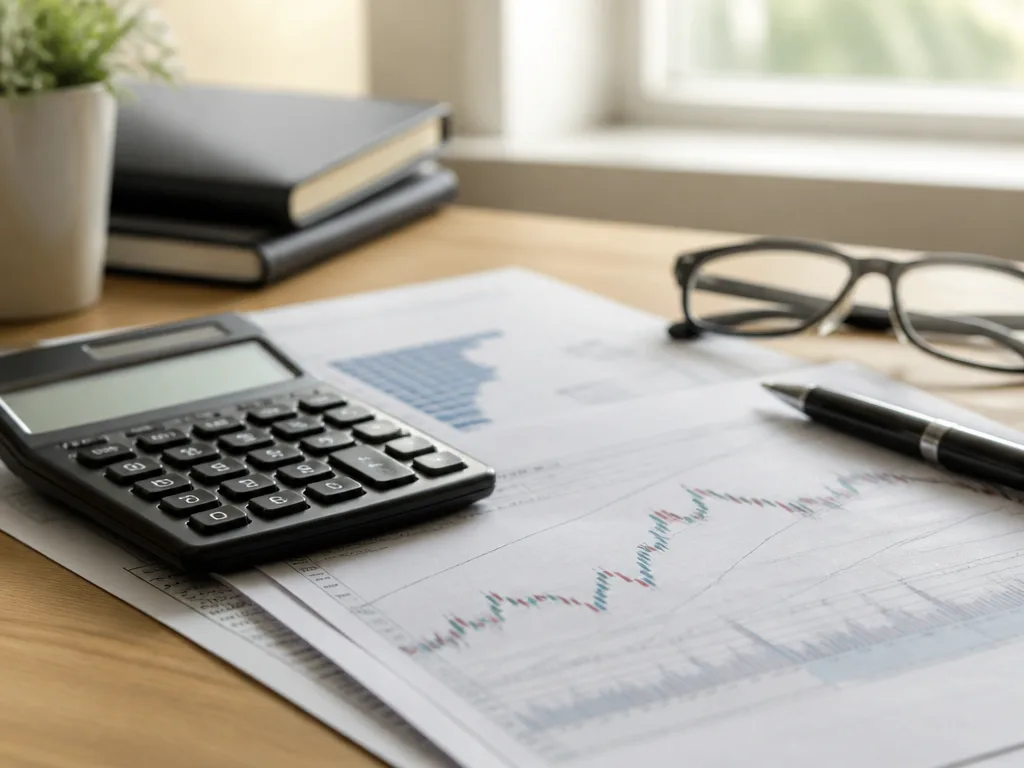 Finansiell kalkylator och skattehandlingar på träskrivbord – kapitalvinst beräkna guide