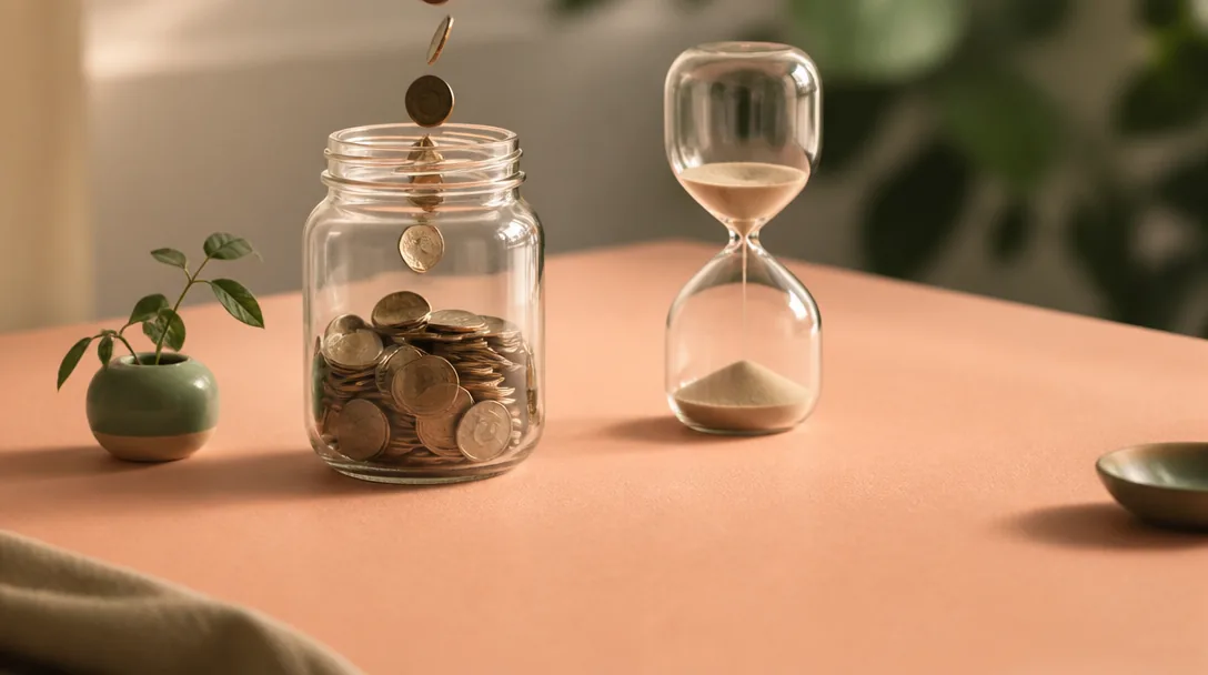 Staplade pappershögar och ett pensionsdokument på en ljus skrivbordsskiva